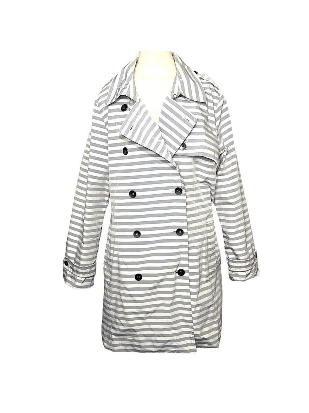 D Hayes Trench Coat Windbreaker Sz 2XL Gray White Striped Water repellant